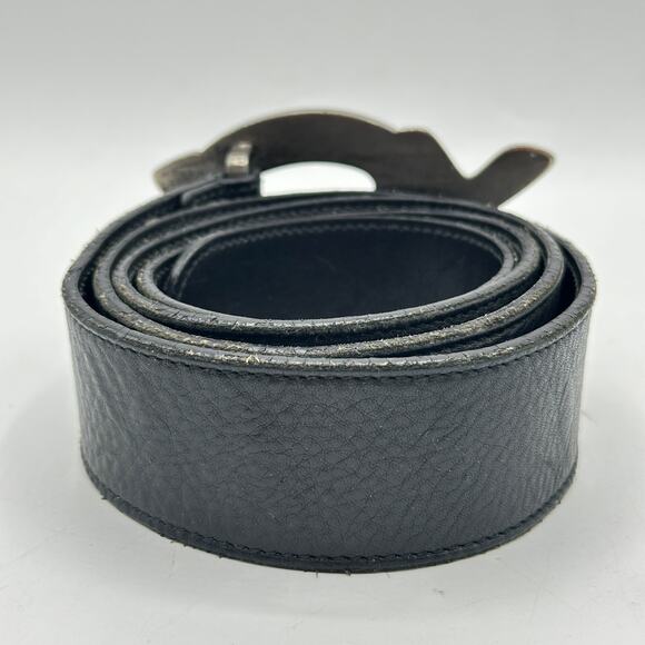 YVES SAINT LAURENT Silver Bubble Letter Logo Belt Leather Black Sz 100/40 $620 - Picture 3 of 8